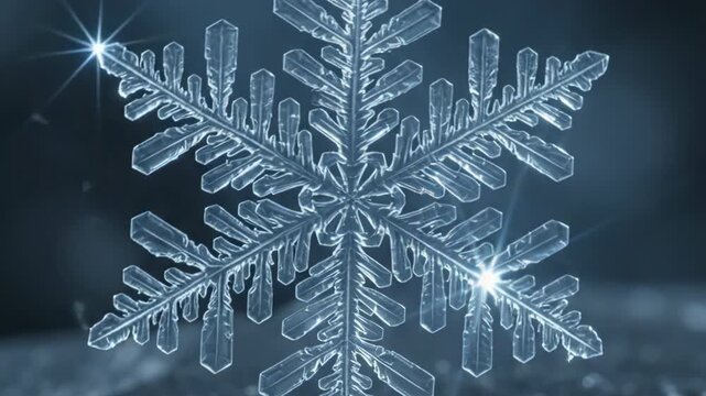 Perfect snowflake landing on dark matte obsidian stone