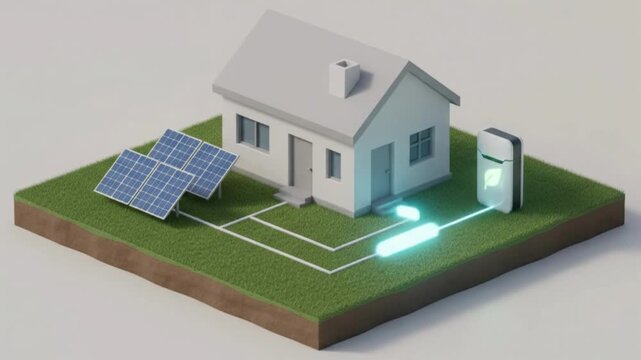 Isometric Solar Home with Battery and Renewable Energy Flow