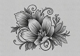 Fototapeta premium Elegant Black and White Floral Illustration with Swirls.