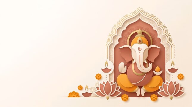 Minimalist 3D vector Ganesha Chaturthi background with copy space
