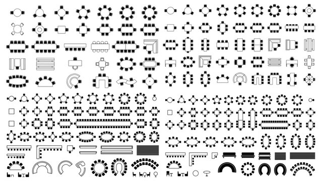 Collection of Table and Chair Seating Plan Icons Top View Floor Plan Layout for Interior Design 