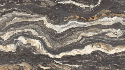 Naklejka premium Natural stone slab texture featuring dark grey and brown wavy veins for interior wall cladding or kitchen countertop surfaces that provide a luxury organic appearance for residential renovation