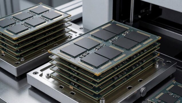 Stack multiple electronic components metal tray arranged neat orderly manner each component having unique desi