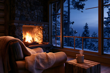 Fototapeta premium Warm cozy weekend in a log cabin