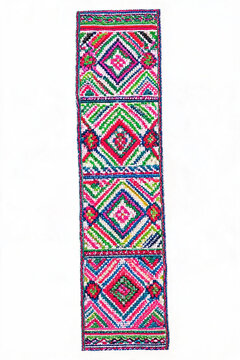 Authentic Southeast Asian hill tribe fabric stripe, colorful folk art embroidery design element