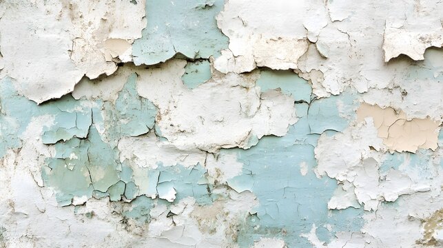 A weathered stone masonry surface shows layers of peeling paint revealing an aged construction style which provides a vintage texture for architectural design projects requiring a historic look
