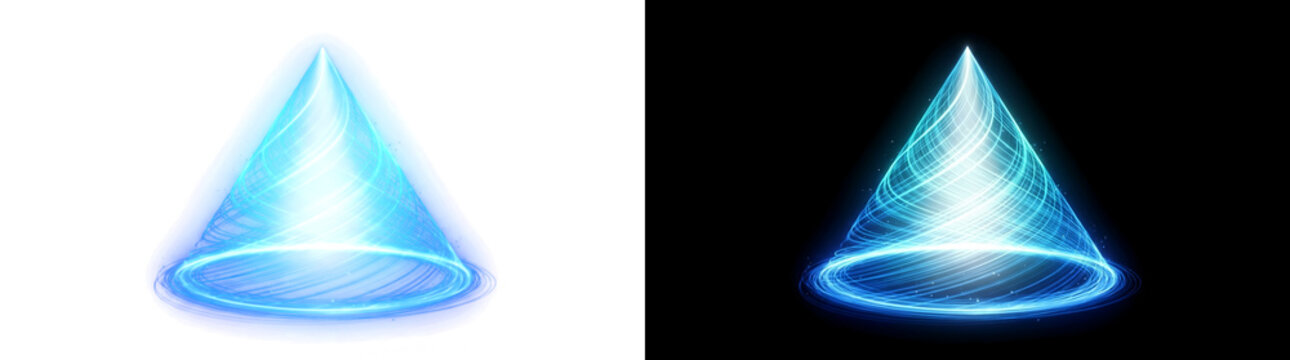 Inverted Long Exposure Laser Cone Spiral Tapering to a Point Light Effect Overlay Cutout with Real Transparency