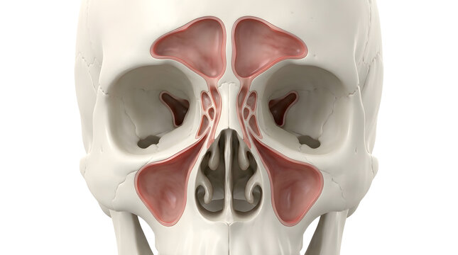 Human skull showing nasal and sinus cavities from front view
