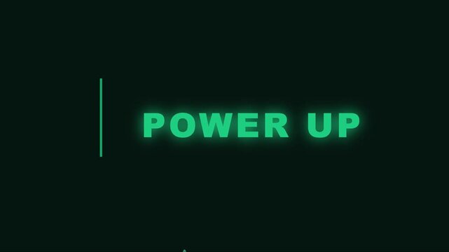 Power up green neon text animation with wind turbine for renewable energy and sustainability concepts 4k