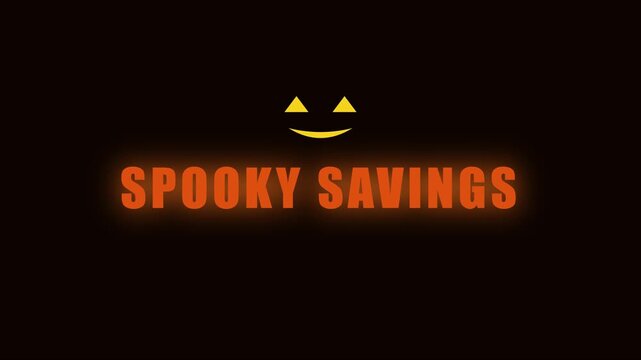 Spooky savings halloween sale promotion motion with glowing pumpkin face for retail marketing and e-commerce seasonal discounts animation 4k