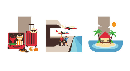 Naklejka premium Summer Vacation and Travel Concept Vector Illustration Set
