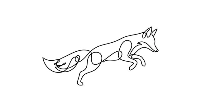 Minimalist line art fox jumping