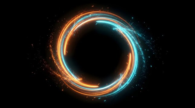 Glowing Fiery Cyan Neon Light Ring Graphic