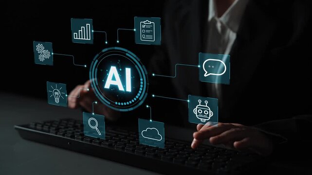 Futuristic Concept of Artificial Intelligence with Digital Interface and Business Graphics Representations on Dark Background. Entropy.