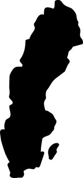 Sweden map silhouette, black solid vector outline of Swedish borders, minimalist geographic shape for infographic design and travel icons