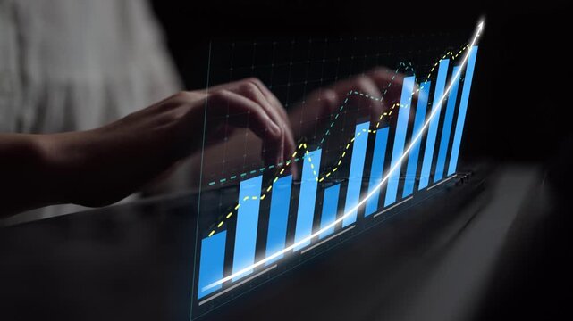 A close-up view of hands engaging with a digital graph showing financial growth. This modern representation highlights the importance of data analysis in business environments. Copula