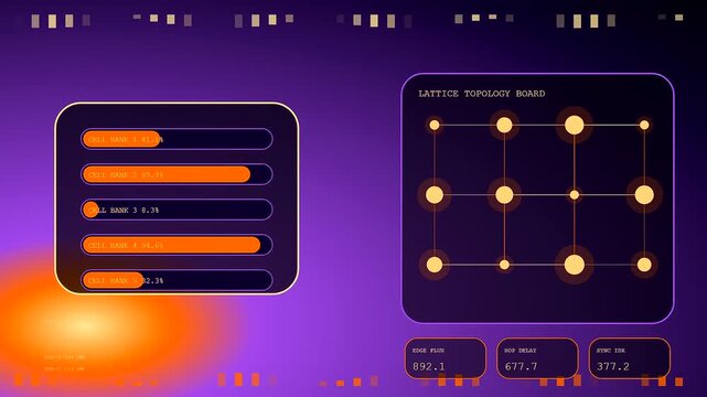 A thermal gradient displayed on screens with shifting digital interfaces of glowing nodes and active loading bars showing fluctuating network connections in a dark room