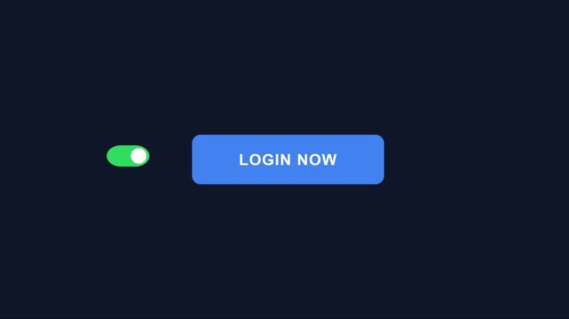 Interactive login now button ui animation with toggle switch for website and mobile app interface 4k