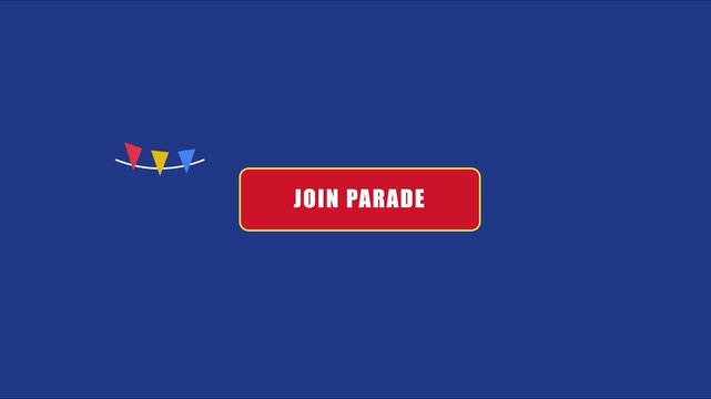 Join parade button animation with festive bunting flags on blue 4k background