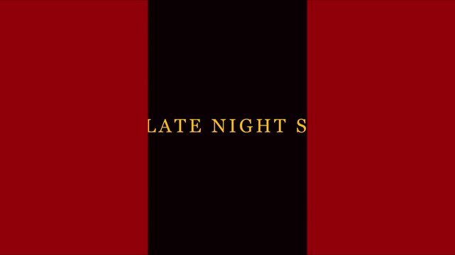 Late night show cinematic title sequence with gold typography and red animation 4k background
