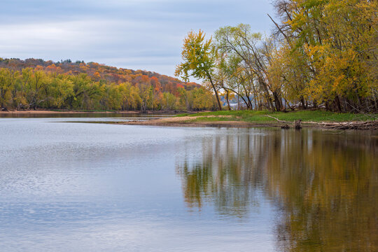 on saint croix national scenic riverway at historic lumber boom site in stillwater minnesota during autumn