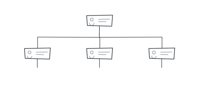 Simple hand-drawn hierarchical diagram illustrating a basic organizational structure or network flow.