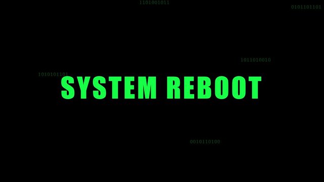 System reboot text animation with digital binary code 4k background, for technology and, cyber security concepts