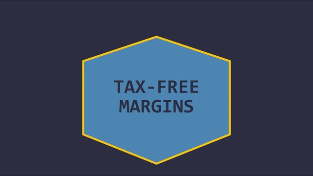 Tax-free margins business concept with animated hexagon shape and typography for financial presentations animation 4k