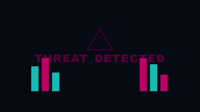 Threat detected cyber security alert motion with digital bar charts and warning triangle animation 4k