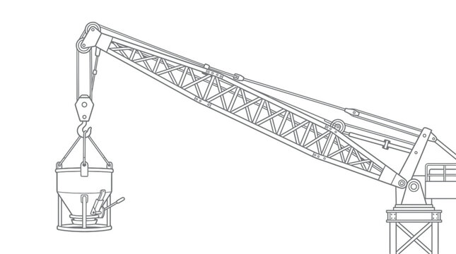 Construction crane with concrete bucket line art illustration