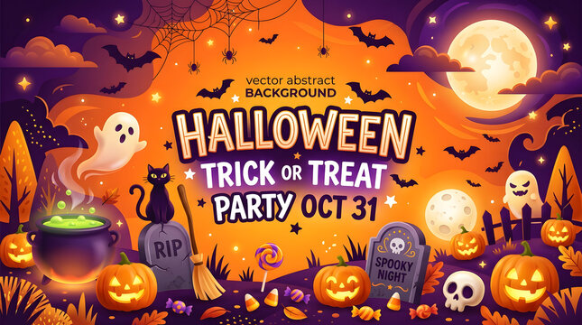 Festive halloween background with pumpkins ghost and spooky elements for party invitations and decorations