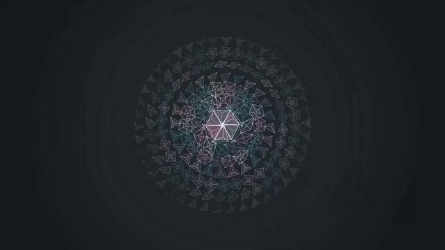 Futuristic digital abstract mandala graphic pattern with intricate glowing geometric lines and dark cosmic background