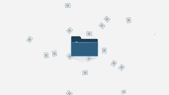 Digital file folder with surrounding small images on a white background, representing data storage and organization