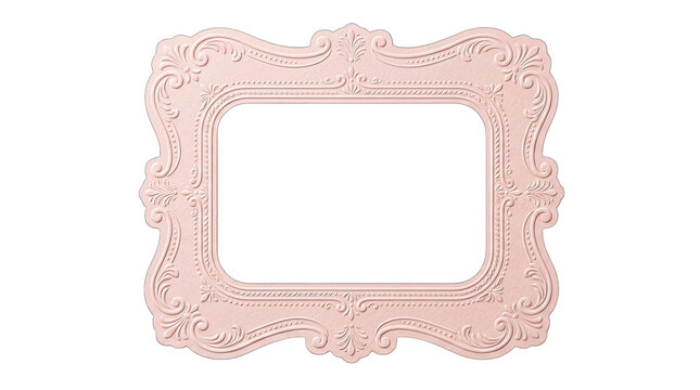 Ornate pink picture frame with decorative scrollwork for photos and art.