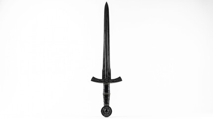 Steel medieval longsword with a dark finish isolated on a clean white background for historical combat equipment and fantasy display © MISTI