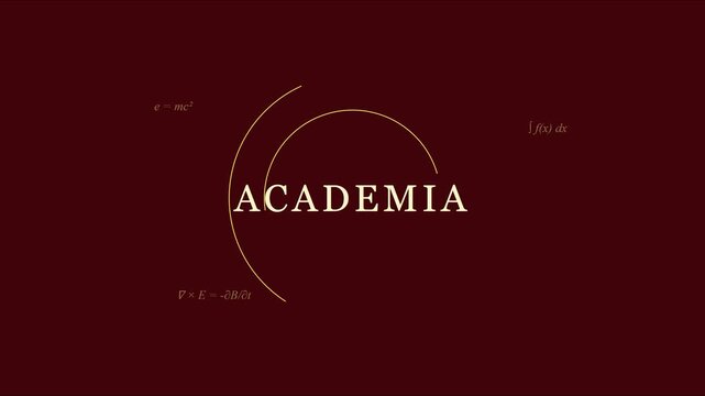 Academia education concept with physics formulas and scientific symbols on dark red animation 4k background