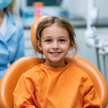 young girl is sitting in a dentist's chair. Children is smiling and enjoying her visit to the dentist
,dentistry, clinic, dental
