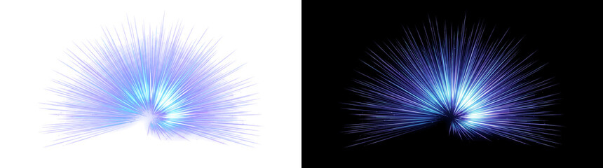 Fototapeta premium Radial star trail streaks fanning outward in motion burst light effect overlay isolated on transparent background