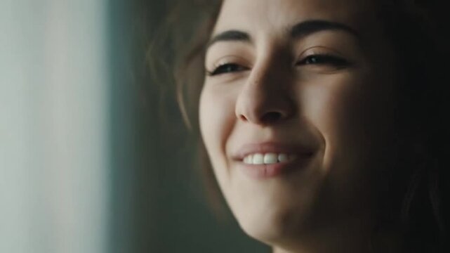 Close-up of woman laughing with intense expression.