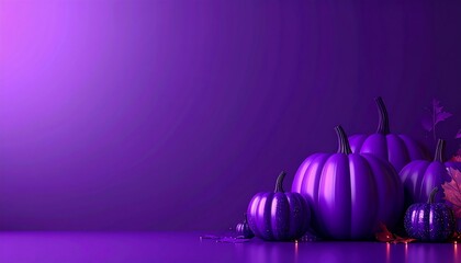 Purple Halloween Discount Campaign Banner with Glowing Pumpkins