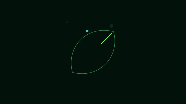 Minimalist green leaf animation with floating particles on 4k black background, nature environment eco-friendly