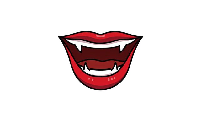 Cartoon Vampire Mouth with Red Lips and Sharp Fangs Opening Animation