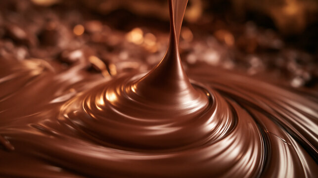 Melted Liquid Chocolate Swirl Pouring Close Up