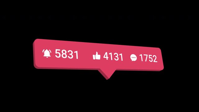 Social Media Counter Animation with subscribe Comments and Likes Transparent Background