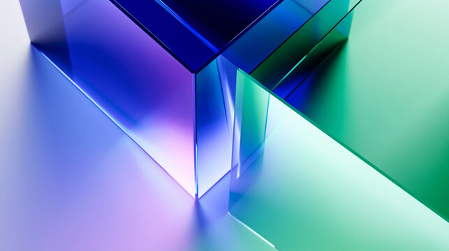 Abstract Geometric Glass Cube Composition with Colorful Gradient