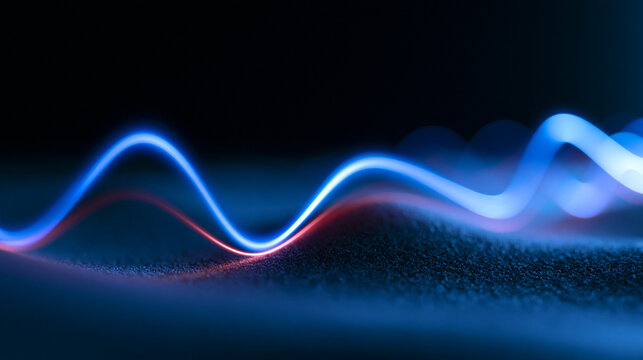 Glowing Blue Neon Sound Wave and Digital Audio Frequency