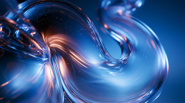 Abstract 3D Liquid Swirl with Glowing Light on Blue Background