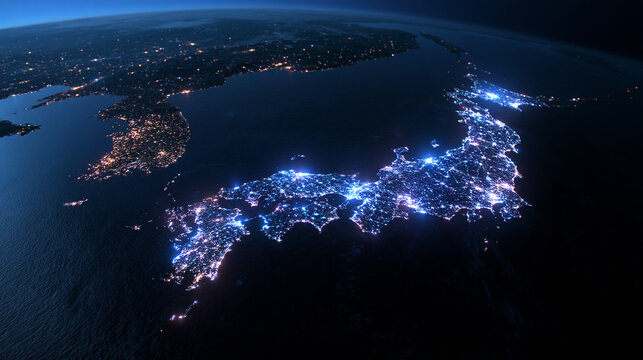 Satellite View of Japan and East Asia at Night