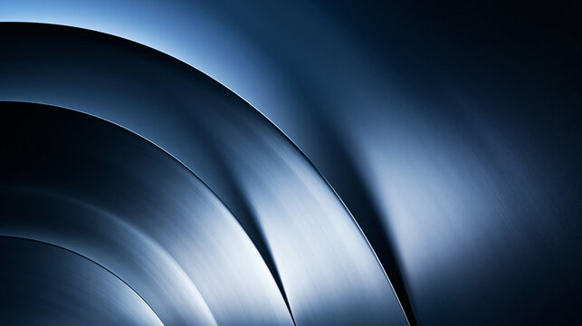 Abstract Metallic Curved Surface with Blue Light Reflections
