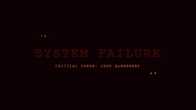 System failure critical error message screen with glitch effect for cyber security and technology concepts animation 4k